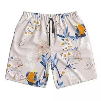 Мужские спортивные шорты в купальнике Лето 2023, мужские пляжные спортивные винтажные японские распускающиеся цветы, ветви, листья и птицы