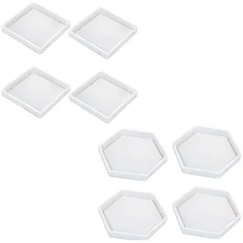 8 Упаковок силиконовых форм для подставок, формы из силиконовой смолы, прозрачные эпоксидные формы в виде шестиугольника и квадрата