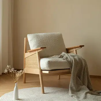 Скандинавский Японский диван-кресло из массива дерева Ретро Гостиная Односпальный диван из массива дерева Балкон Подлокотник для отдыха Ротанговый стул