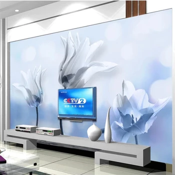 обои на заказ beibehang 3d фрески ностальгическая винтажная ручная роспись лилии на фоне телевизора, обои с цветочной декоративной росписью на стене