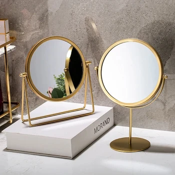 Зеркало для макияжа Легкая роскошь ретро европейский металл золото домашний рабочий стол настольное квадратное круглое зеркало зеркало для макияжа в общежитии