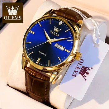 Мужские часы OLEVS лидирующий бренд Роскошные кожаные повседневные механические часы для мужчин Спортивные водонепроницаемые часы наручные часы relogio masculino