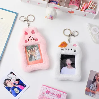Мягкий плюшевый 3-дюймовый держатель для фотокарточек Kawaii Cartoon cat, сумка для фотокарточек, Подвеска Kpop, Школьные канцелярские принадлежности