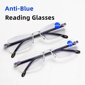 Men Women Reading Glasses Rimless Near and Far Eyesglasses Retro Anti-blue Light Prescription Eyewear +100-+400 очки для чтения