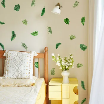 Падающие свежие зеленые листья Художественная концепция Украшения дома, наклейки на стены, Креативные декоративные наклейки, обои