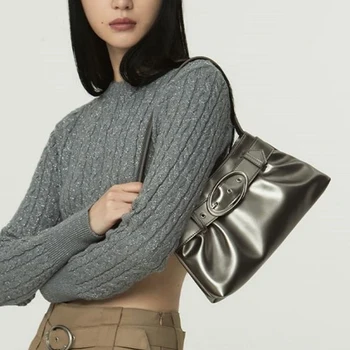 Модная дизайнерская серебряная сумка через плечо, металлические сумки подмышками для женщин 2023, плиссированные кошельки и сумки брендов Square Tote Clutch