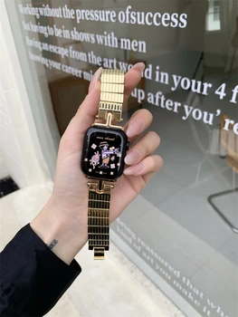 Дизайн INS Ремешок из нержавеющей Стали для Apple Watch 41 мм 44 мм 40 мм 45 мм 42 мм Ремешок с Металлическим Звеном Браслет Для iWatch Серии 7 6 SE 5 4