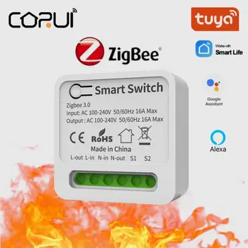 CORUI Tuya ZigBee 10/16a Mini Smart Switch Поддерживает 2-Полосное Управление Smart Life Remote Control Работа С Alexa Google Home Alice