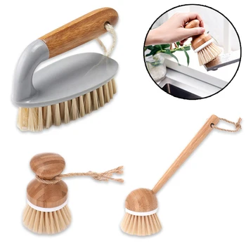 1 шт. Многофункциональная щетка для мытья посуды с бамбуковой ручкой, портативная щетка для стирки одежды, обуви, инструментов для чистки бытовой кухни