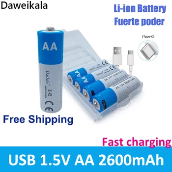 Литий-ионный аккумулятор USB емкостью 1,5 В AA 2600 мАч для мыши с дистанционным управлением, Маленький вентилятор, Аккумулятор для электрической игрушки + кабель