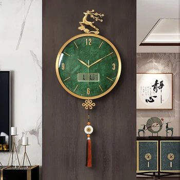 Новые китайские латунные настенные часы в гостиной, декоративный стол, подвесные настенные часы на крыльце дома, индивидуальность, креативность, немой Ши