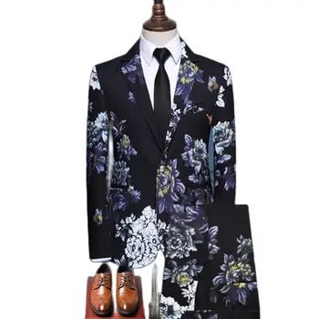 (Куртки + брюки) Мужской деловой костюм из высококачественного чистого хлопка/Мужское приталенное свадебное платье жениха с принтом, мужские блейзеры для отдыха S-3XL
