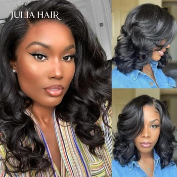 Julia Hair Большая Свободная волна Кружевные фронтальные парики из человеческих волос Короткий парик-боб, предварительно выщипанный с детскими волосами 180 плотности для чернокожих женщин