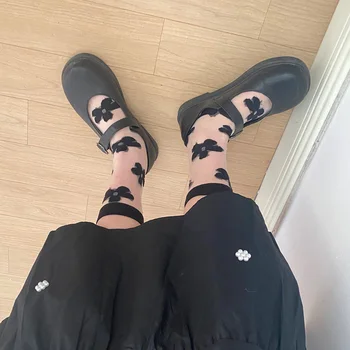 Модные ультратонкие Прозрачные хрустальные шелковые носки Женские Летние носки Harajuku Crew в стиле Ретро Уличная одежда с цветами Эластичные длинные носки