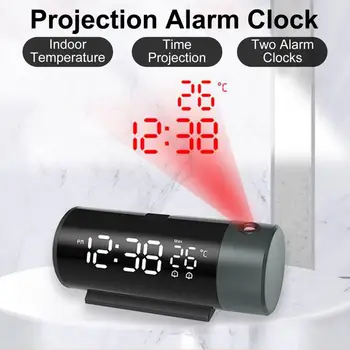 Электрические проекционные часы Светодиодный проектор с поворотом на 180 градусов, будильник, отображение температуры, влажности, цифровые часы