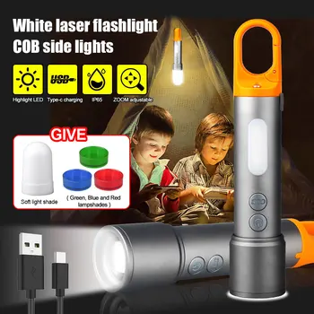 9 режимов 4 источника света, светодиодный фонарик с телескопическим зумом, USB-зарядка, охотничий фонарь, походный фонарь с боковой подсветкой, крючок
