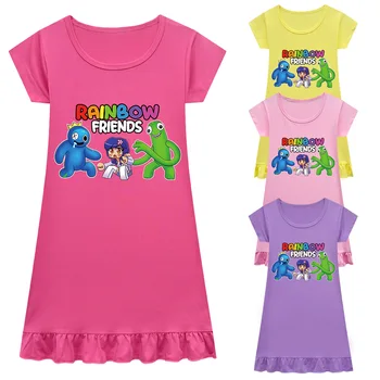 Радужные друзья, платье для маленьких девочек, пижамы с героями мультфильмов, детская домашняя одежда, детская одежда, летние платья, подарок на день рождения для детей