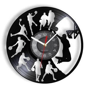 Баскетбольный Данк Спортивный Декор для дома Настенные часы Силуэт баскетболистов, погружающийся в виниловую пластинку, часы с декором Mancave Wall Decor
