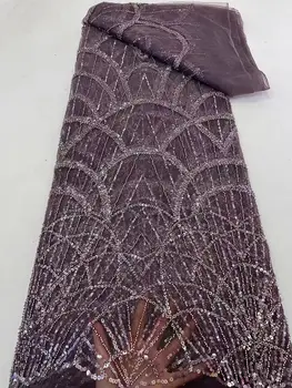 Кружевные ткани из нигерийского тюля ZH-1228925 с бисером, высококачественные Роскошные африканские блестки, французское тюлевое кружево для вечеринки