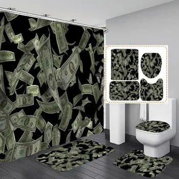 Набор денежных занавесок для душа Стодолларовыми купюрами НАЛИЧНЫМИ Профиль Бенджамина Франклина Роскошные Современные занавески для ванны Коврики для ванной и туалета
