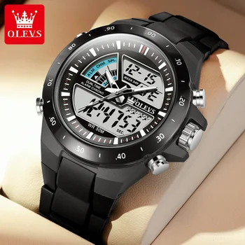 Оригинальные мужские часы OLEVS, электронные наручные часы лидирующего бренда, 50-метровая водонепроницаемая подсветка, двойной дисплей, спортивные часы для мужчин 1110