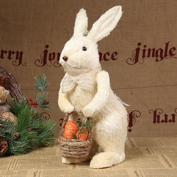 Пасхальный соломенный бантик, украшение в виде кролика с корзинкой для моркови, Искусственная фигурка милого кролика ручной работы, украшение в виде стоящей куклы