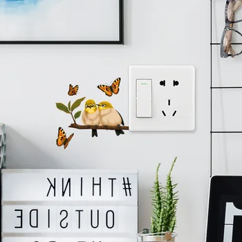 T68 # Ветки, птицы, бабочки, выключатель света, наклейки на стену для телефона, для украшения дома своими руками, наклейки с мультяшными животными, настенное искусство из ПВХ