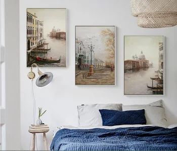 Картины на холсте с пейзажем водного города, модульные картины, настенный художественный холст для украшения гостиной, без рамок