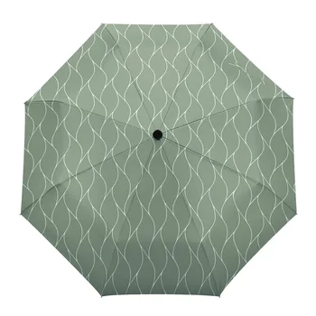 Длинный волнистый узор Зеленого цвета, полностью автоматический мужской Женский зонт, складной Многофункциональный зонт от дождя, Зонтики