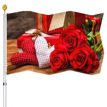Флаг С Днем Святого Валентина Красная Роза Сердце Любви Двойные Сшитые Флаги Баннеры с Латунными Люверсами Домашнее Внутреннее Наружное Украшение