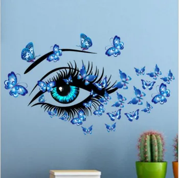 Большие Сексуальные глаза девушки, Наклейки на стену в виде бабочки для гостиной, спальни, декора комнаты для девочек, Наклейки для дома, настенные 3D Наклейки