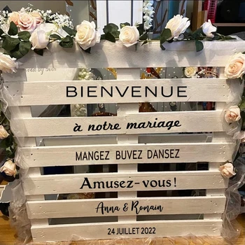Французские персонализированные наклейки на свадебный поддон Bienvenue A Notre Mariage, украшения для места проведения свадьбы, индивидуальный декор для вечеринки, наклейка на стену