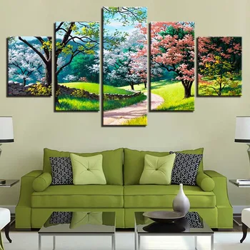 Модульные картины Hd Картина на холсте Украшение дома в гостиной 5 шт. Цветочный Весенний пейзаж Современный настенный художественный плакат без рамки