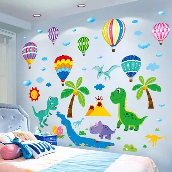 Наклейки на стену с мультяшными животными-динозаврами, наклейки на стены с воздушными шарами, сделанные своими руками, для детских комнат, детской спальни, украшения для дома