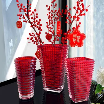 Красная хрустальная ваза ваза горшок украшение дома ремесла украшение комнаты скульптура гостиная обеденный стол модная ваза