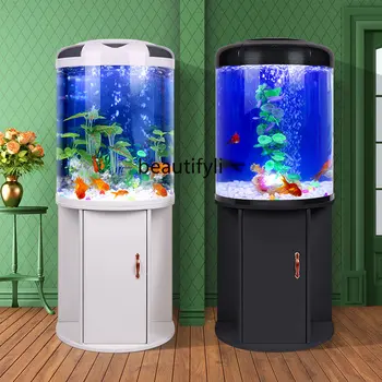yj Гостиная полукруглый аквариум цилиндрический аквариум с мелкими рыбками Современный напольный со шкафом