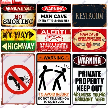 Пещера человека, Винтажный металлический настенный арт-декор, Предупреждение, зомби, запрещено курить, плакаты в стиле потертый шик, наклейки для рисования в туалете, WY42