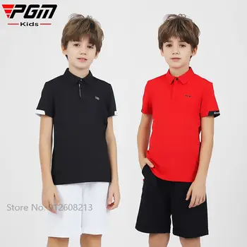 PGM/ Летние Детские Футболки для гольфа с короткими рукавами Для мальчиков, Летняя быстросохнущая Одежда для гольфа, Детская рубашка с отложным воротником, Топы от пота