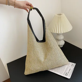 Модные женские сумки через плечо из ротанга, Плетеная соломенная сумка, дизайнерские сумки, сумка-тоут большой емкости, Женская летняя пляжная сумочка