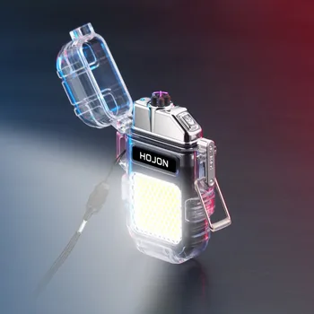Электрический фонарик Прозрачная водонепроницаемая Двухдуговая Ветрозащитная зажигалка USB Перезаряжаемая со светодиодной подсветкой Подарок для кемпинга на открытом воздухе