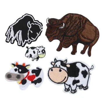 2ШТ Нашивки серии Cow Buffalo, сделанные своими руками, тканевый значок, вышитые значки с милыми животными, хиппи, железные нашивки с героями мультфильмов для одежды, приклеивающиеся к одежде