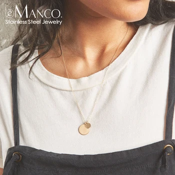 EManco Круглое ожерелье с подвеской из нержавеющей стали для женщин, модные ювелирные изделия, колье, ожерелья оптом, прямая доставка