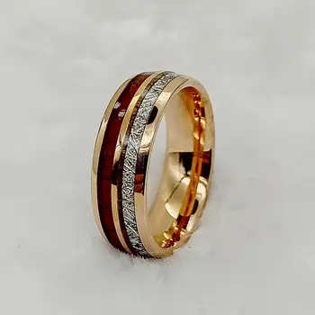 Дизайнерское Высококачественное дерево коа метеорит из 18-каратного розового золота с покрытием из вольфрамовых ювелирных изделий обручальное кольцо модные кольца для мужчин женщин
