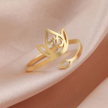 Кольца с цветком Лотоса из нержавеющей стали для женщин, Винтажные ювелирные изделия 2022, Регулируемое Кольцо для Будды и Йоги, Свадебный Подарок Матери Баге