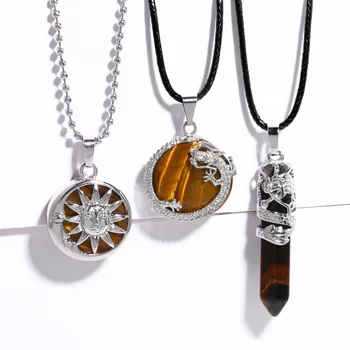 Andralyn Ретро ожерелье Spirit Sun с геометрическим тигровым глазом, подвеска в виде дракона, мужские и женские ювелирные изделия оптом