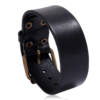 Черный Простой браслет из натуральной кожи с подвесками для мужчин, винтажный браслет в стиле панк, браслет из воловьей кожи, модные украшения