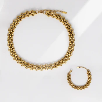 Легкая роскошная цепочка для ключиц из титановой стали ручной сборки для тяжелой промышленности, вакуумное ожерелье с 18-каратным золотым покрытием, набор браслетов