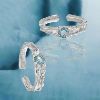 VIANRLA, серебро 925 пробы, Голубой циркон, неправильной формы, Открывающееся Регулируемое кольцо, Элегантный минимализм, женские ювелирные изделия, Прямая поставка