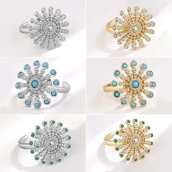 Shuangshuo Геометрический компас, Тревожное кольцо, Свободно вращающееся, Антистрессовые кольца-прядильщики для женщин, украшения со стразами и цветами.