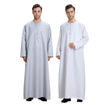 Мужские винтажные мусульманские халаты-кафтаны с длинным рукавом для отдыха, с V-образным вырезом, с принтом Джубба Тобе, однотонная арабская одежда в стиле пэчворк